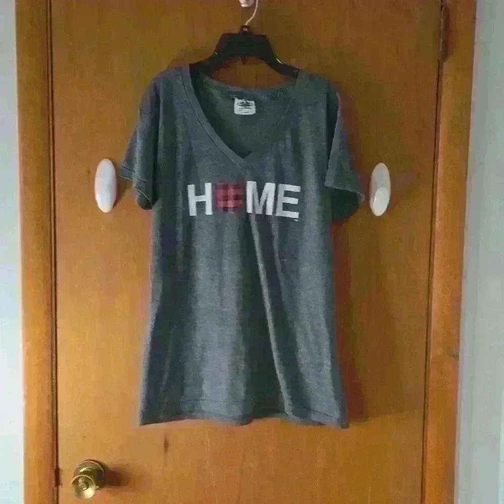 OHIO HOME tee shirt charcoal grey, ladies V-neck XL.